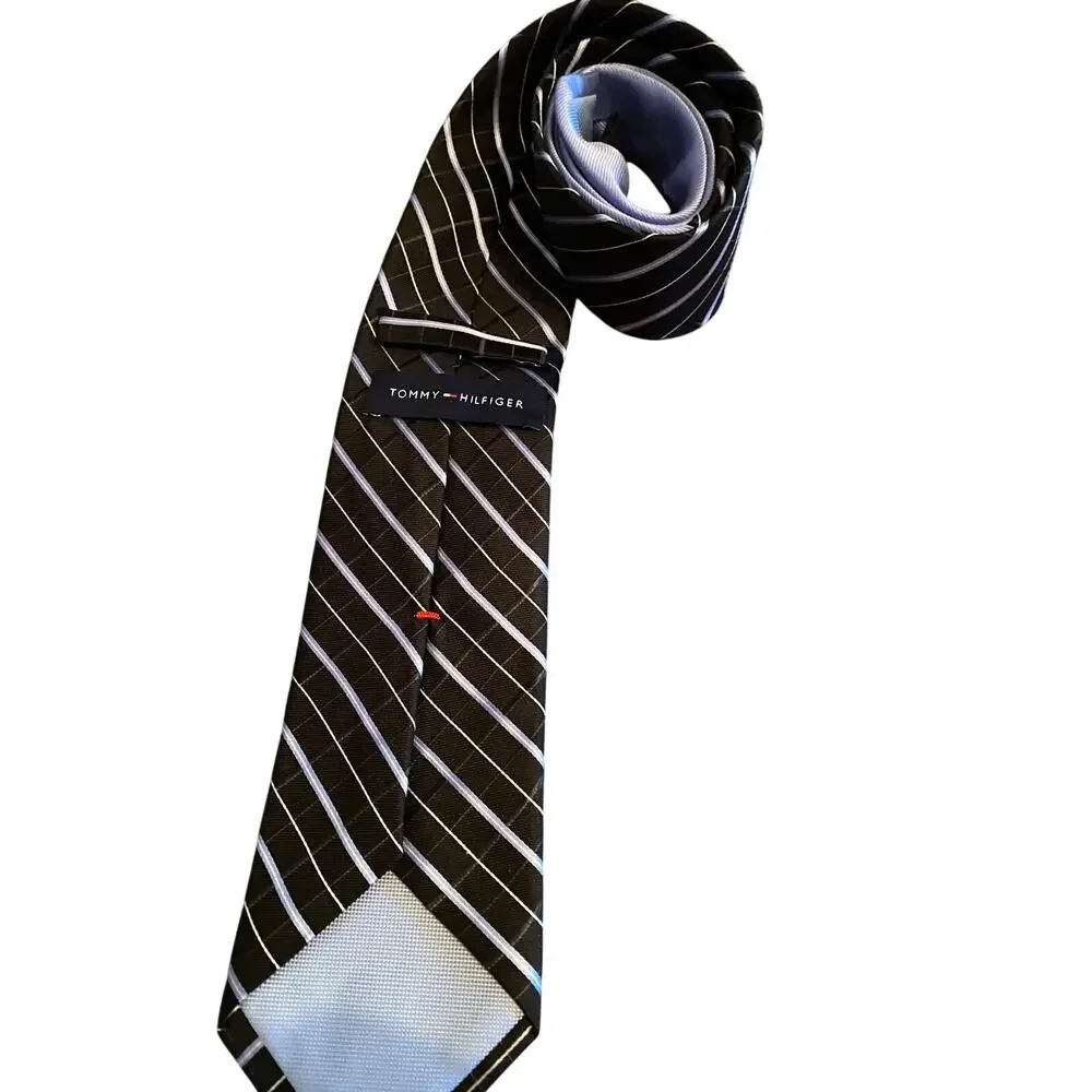 Tommy Hilfiger Black Blue Stripe‎ 100% Silk Men’s Neck Tie