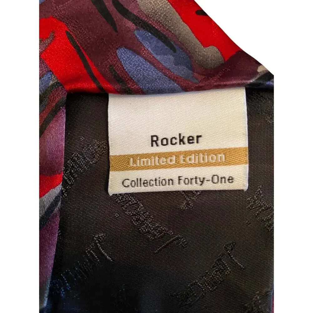 J Garcia Rocker Limited Edition Silk Tie Abstract Red Blue‎ Jerry Garcia