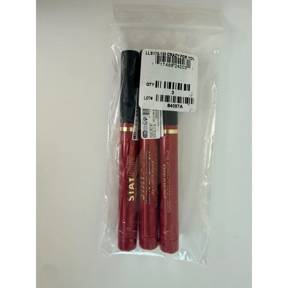 Milani Stay Put Matte Lip Crayon Lot of 3 130 Crazy For You Red NWT NEW