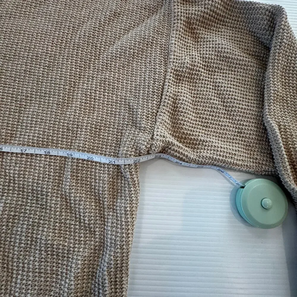 Woolrich Henley Sweater Men's L Oatmeal Beige Waffle Knit Thermal Cotton Cozy