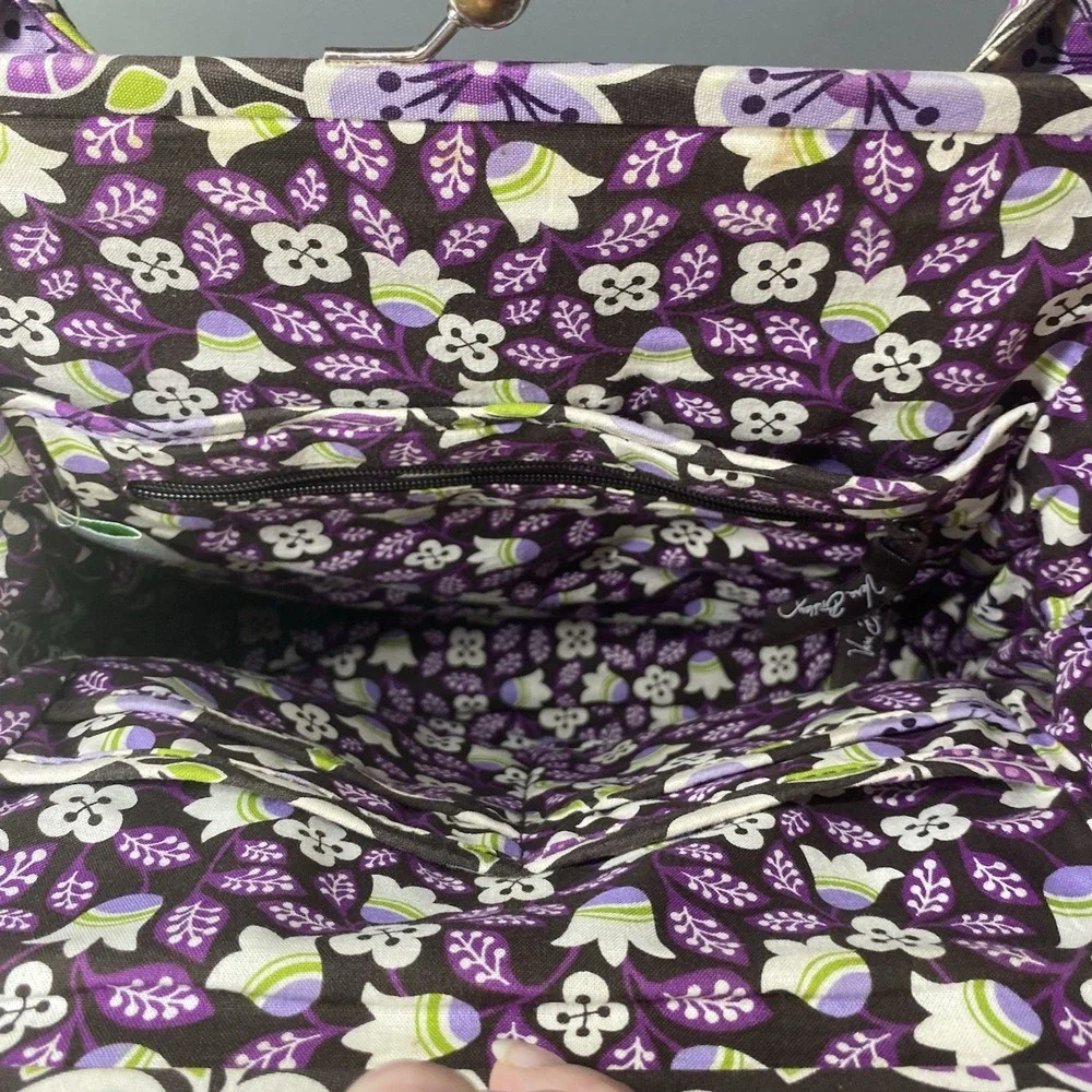 Vera Bradley Eloise-Plum Petals-Hand Bag Purse Kiss-Lock Double Straps W/Wallet