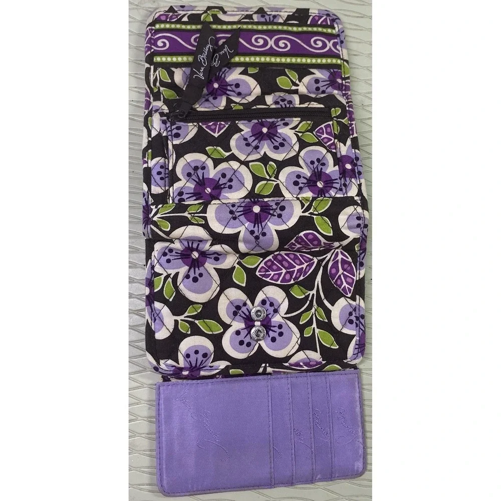 Vera Bradley Eloise-Plum Petals-Hand Bag Purse Kiss-Lock Double Straps W/Wallet
