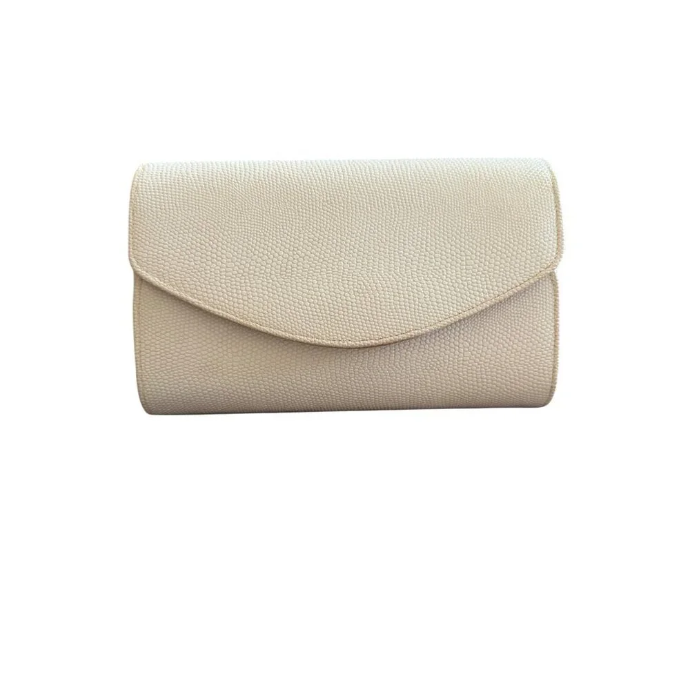 Delill Womens Clutch Stingray-like Pattern Cream Rectangular Flap Strap Vintage