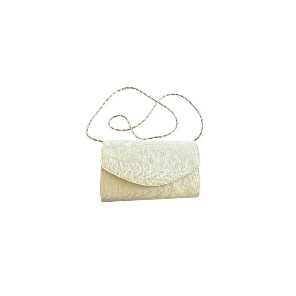 Delill Womens Clutch Stingray-like Pattern Cream Rectangular Flap Strap Vintage