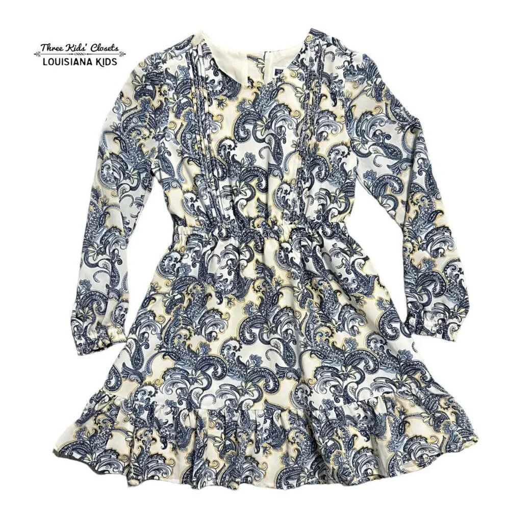 Janie and Jack Sz 6 Blue & Gold Paisley Print Dress
