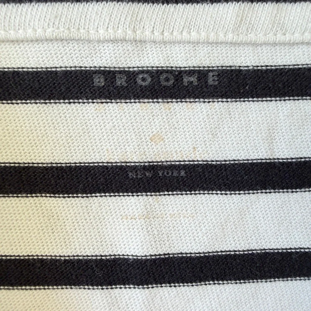 Kate Spade Broome Street Striped Boat Neck Peplum Top Black White 3/4 Sleeve L