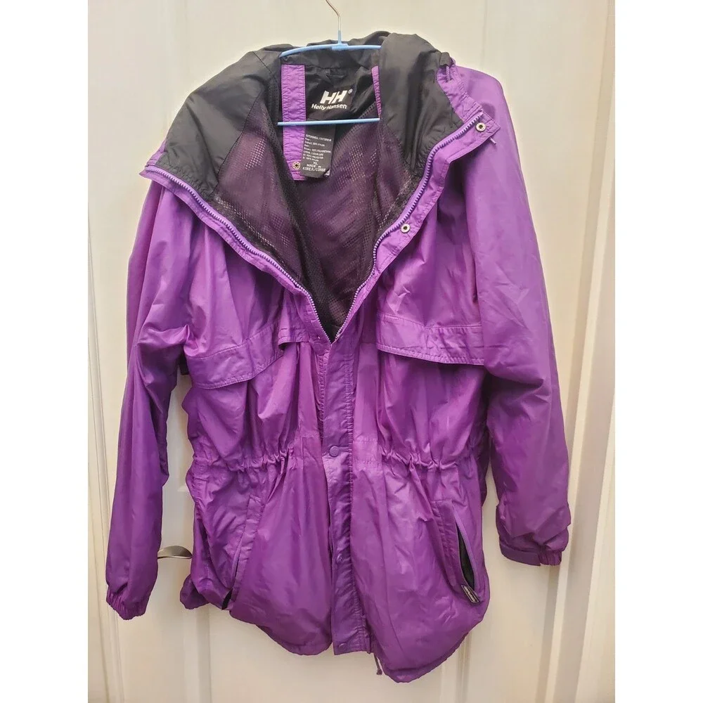 Vintage Helly Hansen Purple Nylon Hooded Rain Jacket Windbreaker Parka Mens XL
