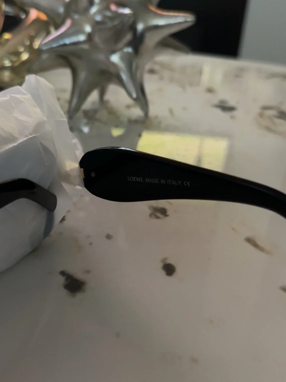 Loewe Black Sunglasses with Gold Accents and Gradient Lenses