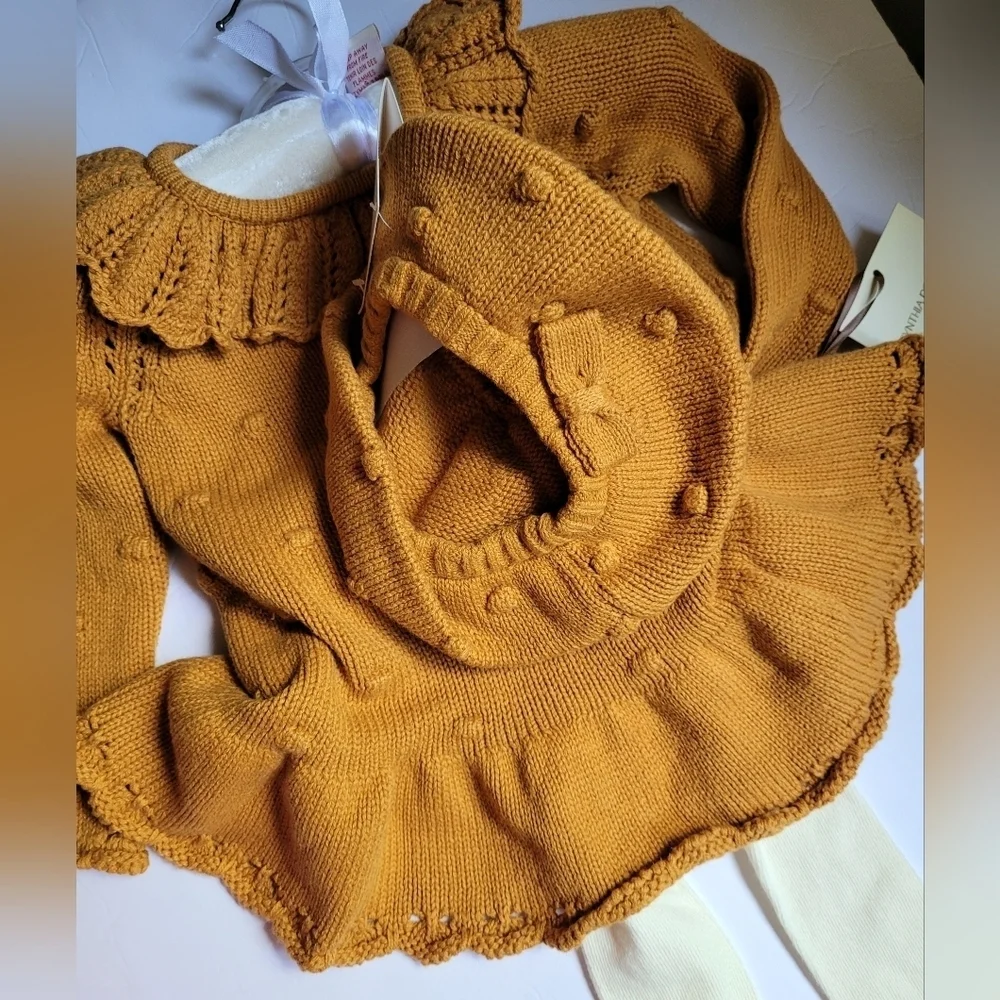 Cynthia Rowley Tan Knit Baby Dress with Tights