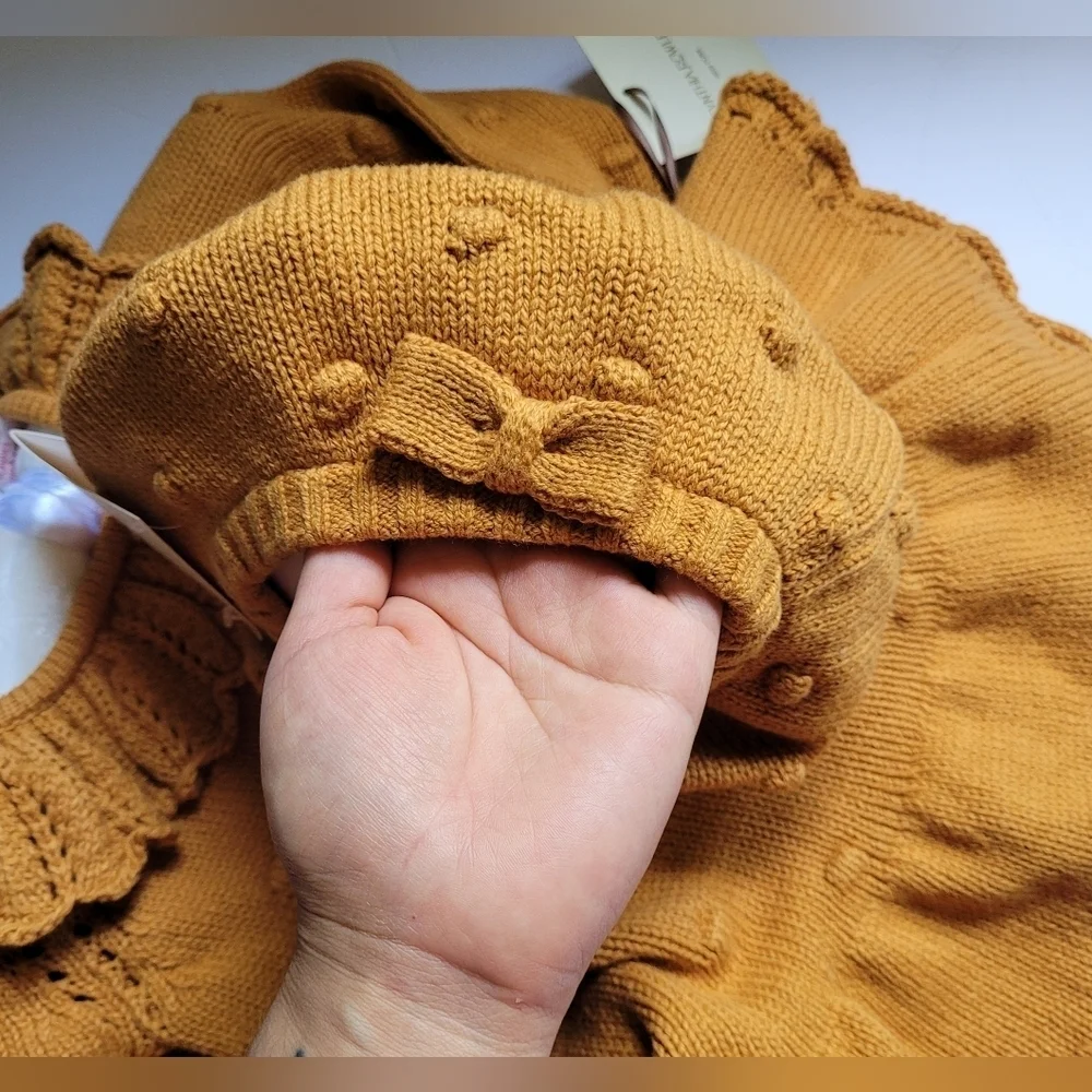 Cynthia Rowley Tan Knit Baby Dress with Tights