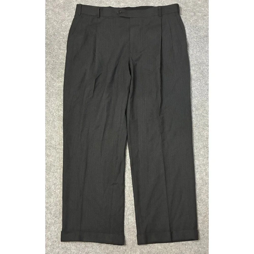 Brooks Brothers 346 Stretch Dress Pants Mens 36x28 Black Wool Pleated Cuffed
