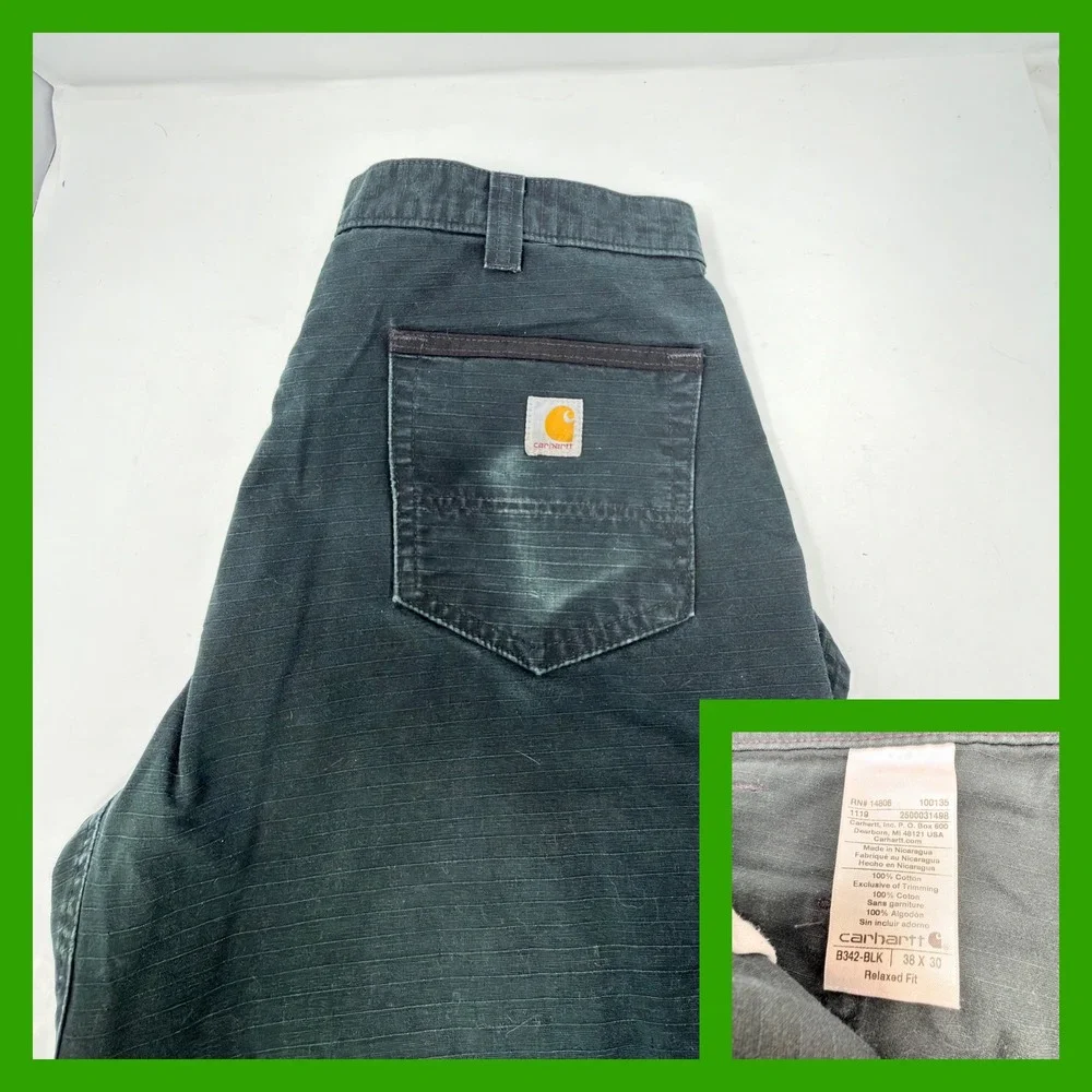 Carhartt B342 BLK Ripstop Cargo Work Pants Mens 38x30 Black Relaxed‎ Fit Cotton