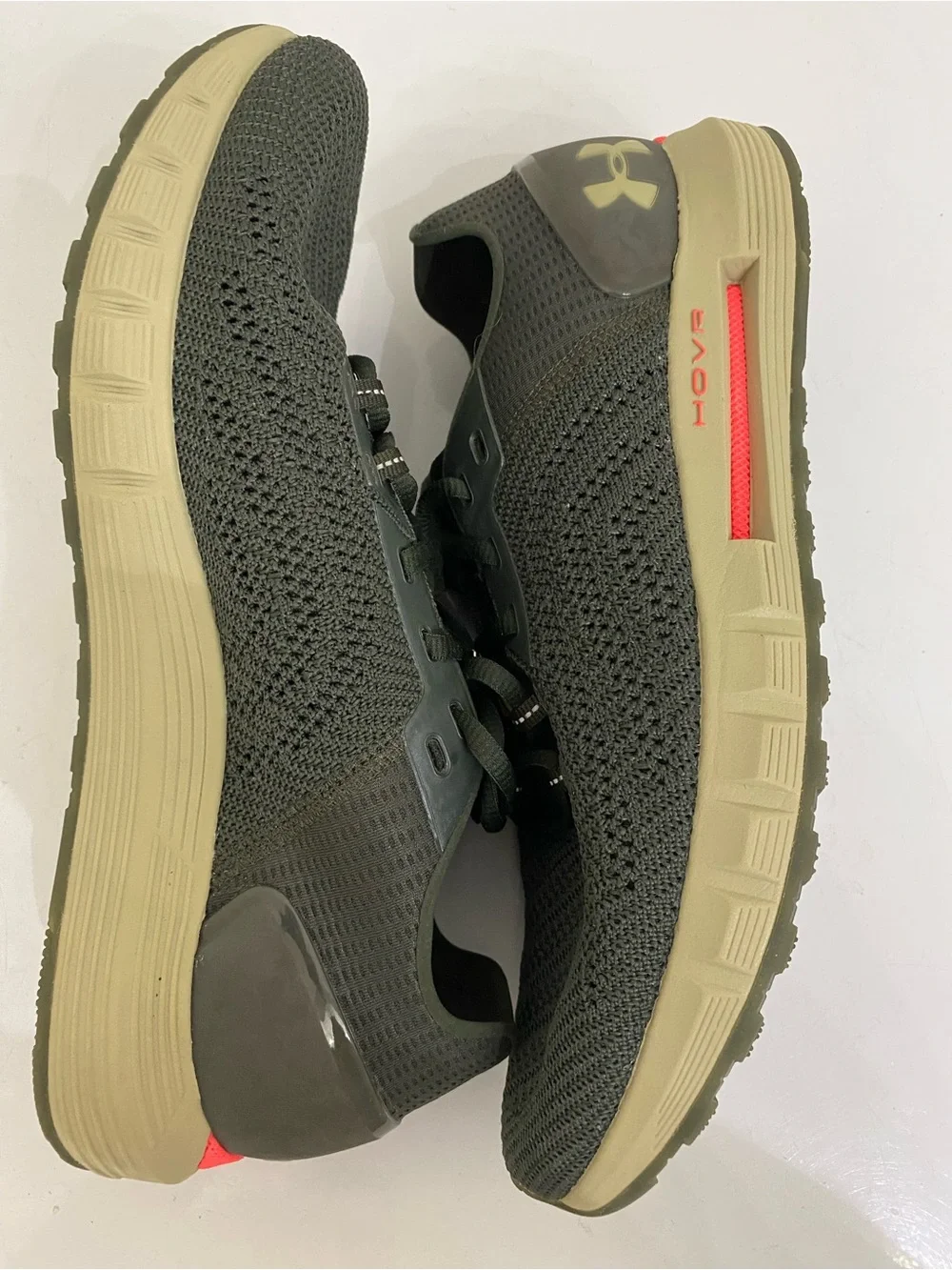 Under Armour Olive Knit HOVR Sonic Sneaker with Coral Trim