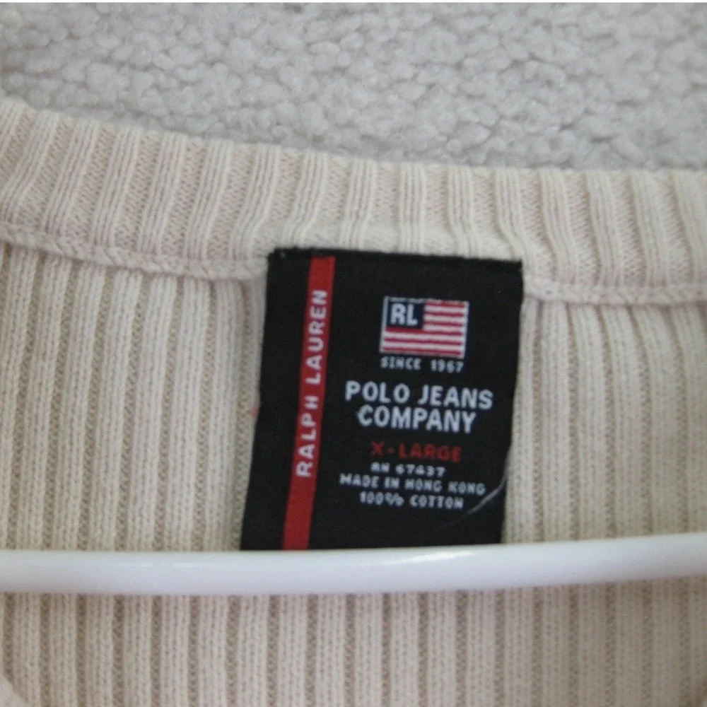 Polo Jeans Co Ralph Lauren Ribbed Sweater Mens XL Cream Cotton Classic Preppy‎