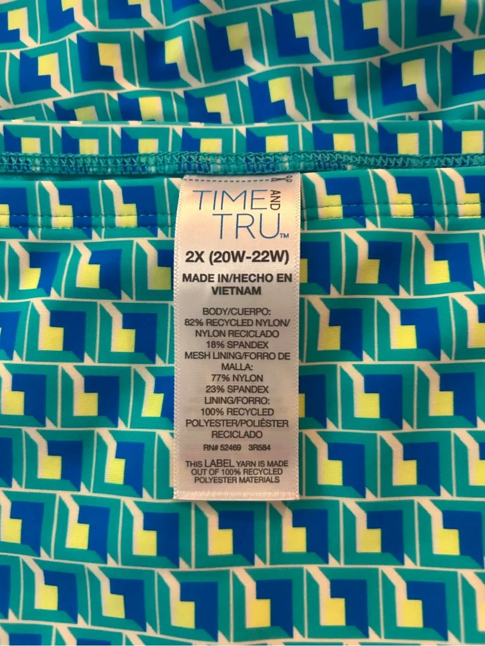 Time and Tru Turquoise and Navy Geometric Bikini Bottoms