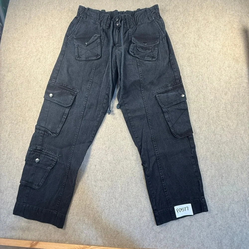 Free People Womens Black Cargo Jeans Elastic Waist Utility Pants XS P0577