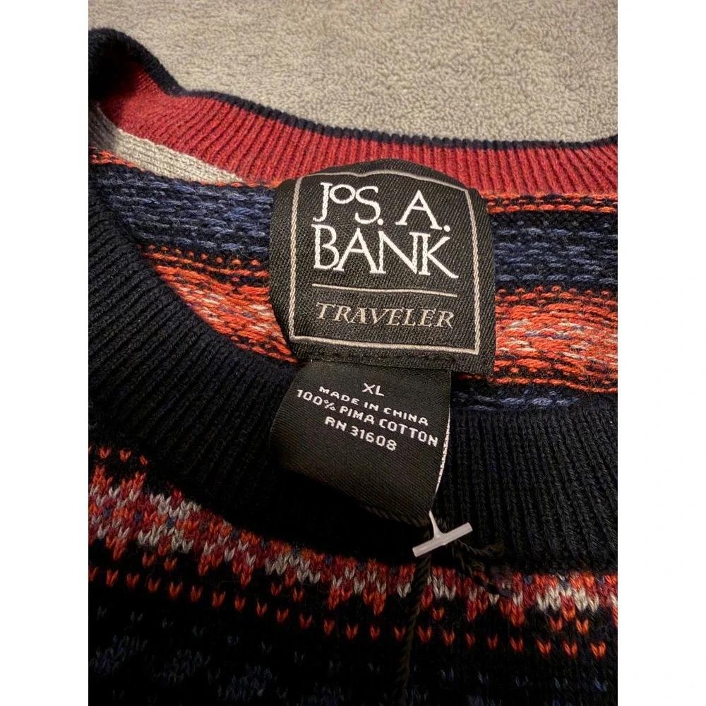 Jos A Bank Traveler Pima Cotton Mens XL Crew‎ Neck Striped Sweater