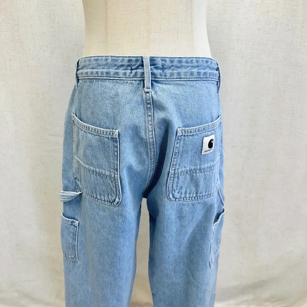 Carhartt WIP Pierce Carpenter Jeans Light Blue Wash RW Boyfriend Denim Size 28‎