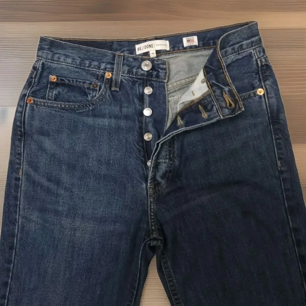 Re/Done Original Womens high rise Ankle Crop Stretch button fly jeans 28(29×27)