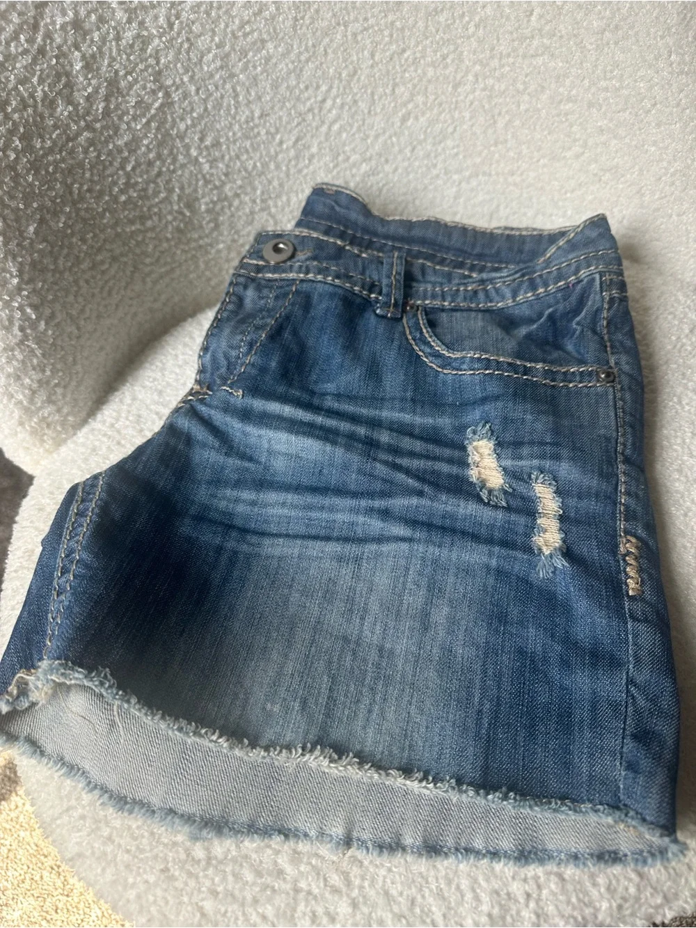 1st Kiss Washed Blue Distressed Denim Shorts