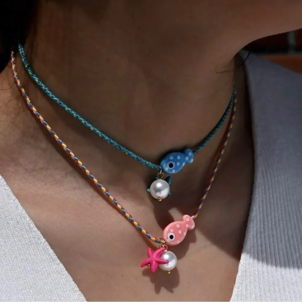 Blue Fish Charm Necklace S857