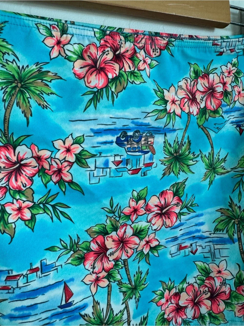 Vintage Y2K Tropical Floral swimsuit skirt - Blue with Pink Hibiscus