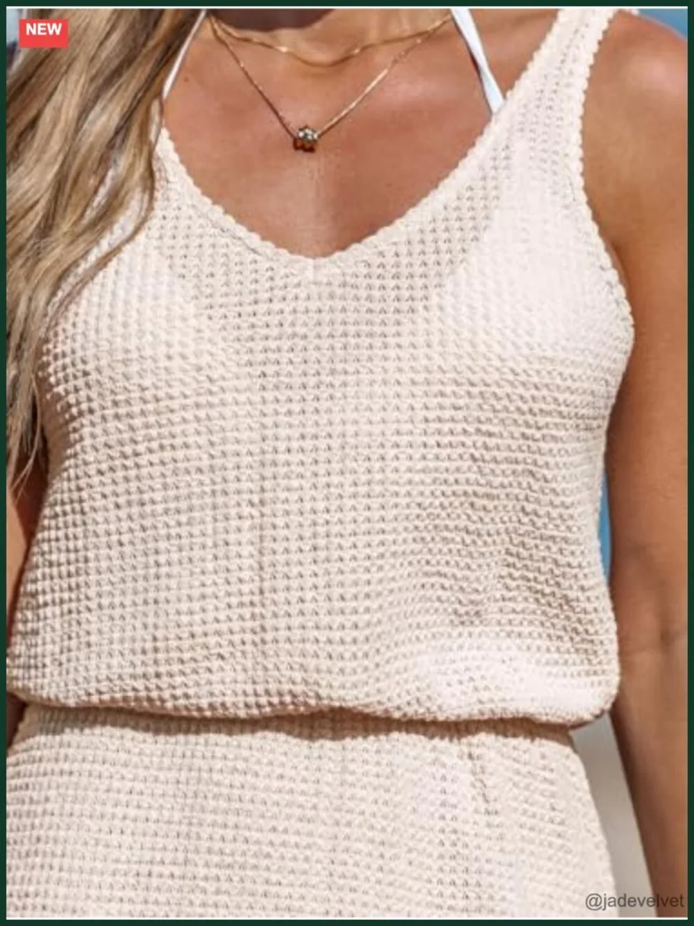 Sleeveless V-Neck Waffle Knit Beach Cover Up Dress - Women's Swimsuit Coverup