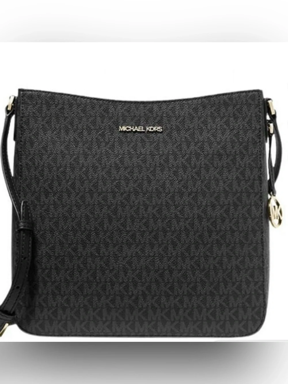 Michael Kors Jet Set Black Signature Crossbody Bag with Silver Hardware
