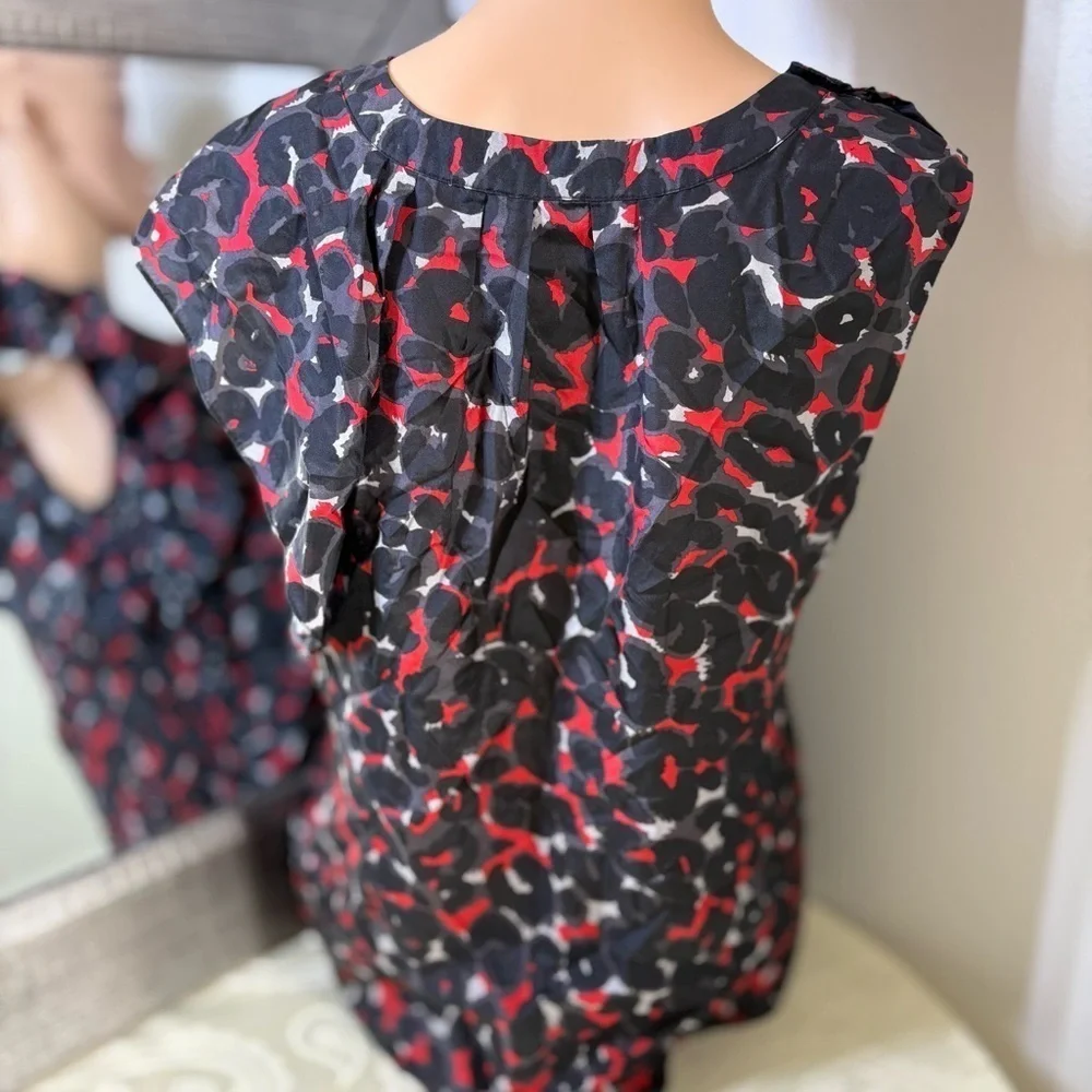 Michael Kors Black and Red Ruffled Cap Sleeve Blouse