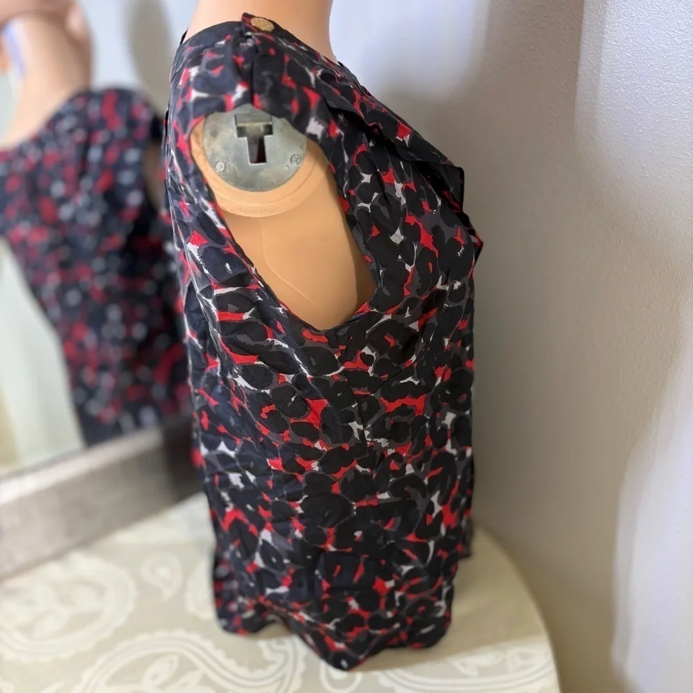 Michael Kors Black and Red Ruffled Cap Sleeve Blouse