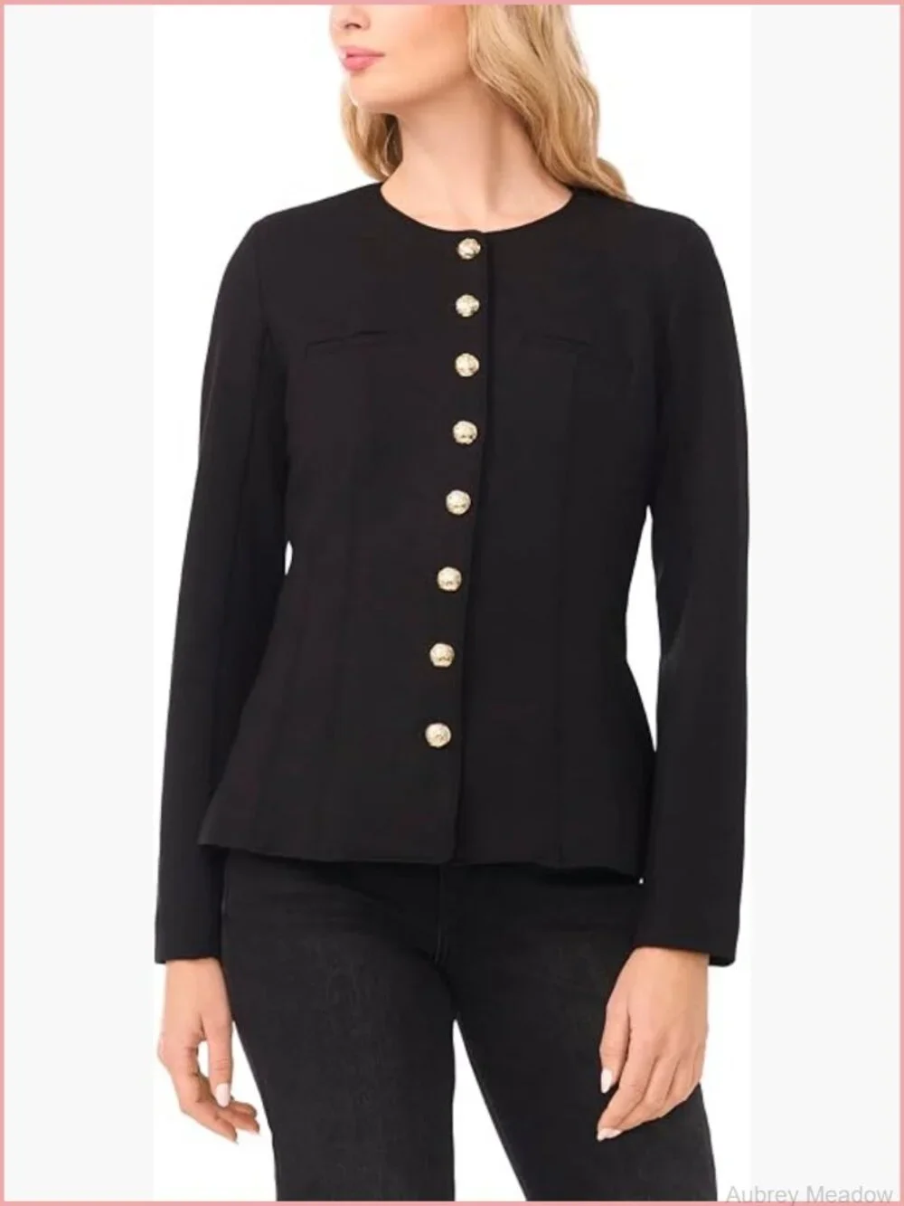 Long Sleeve Shaped Button Down Jacket - Ponte Fabric Tailored Fit