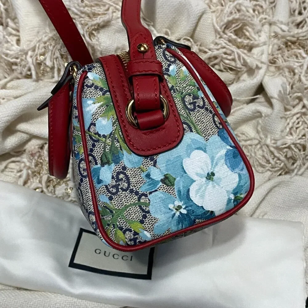 GUCCI GG Mini Blooms 2 Way Bag 546312 GG Supreme Brown/Red/Blue NEW