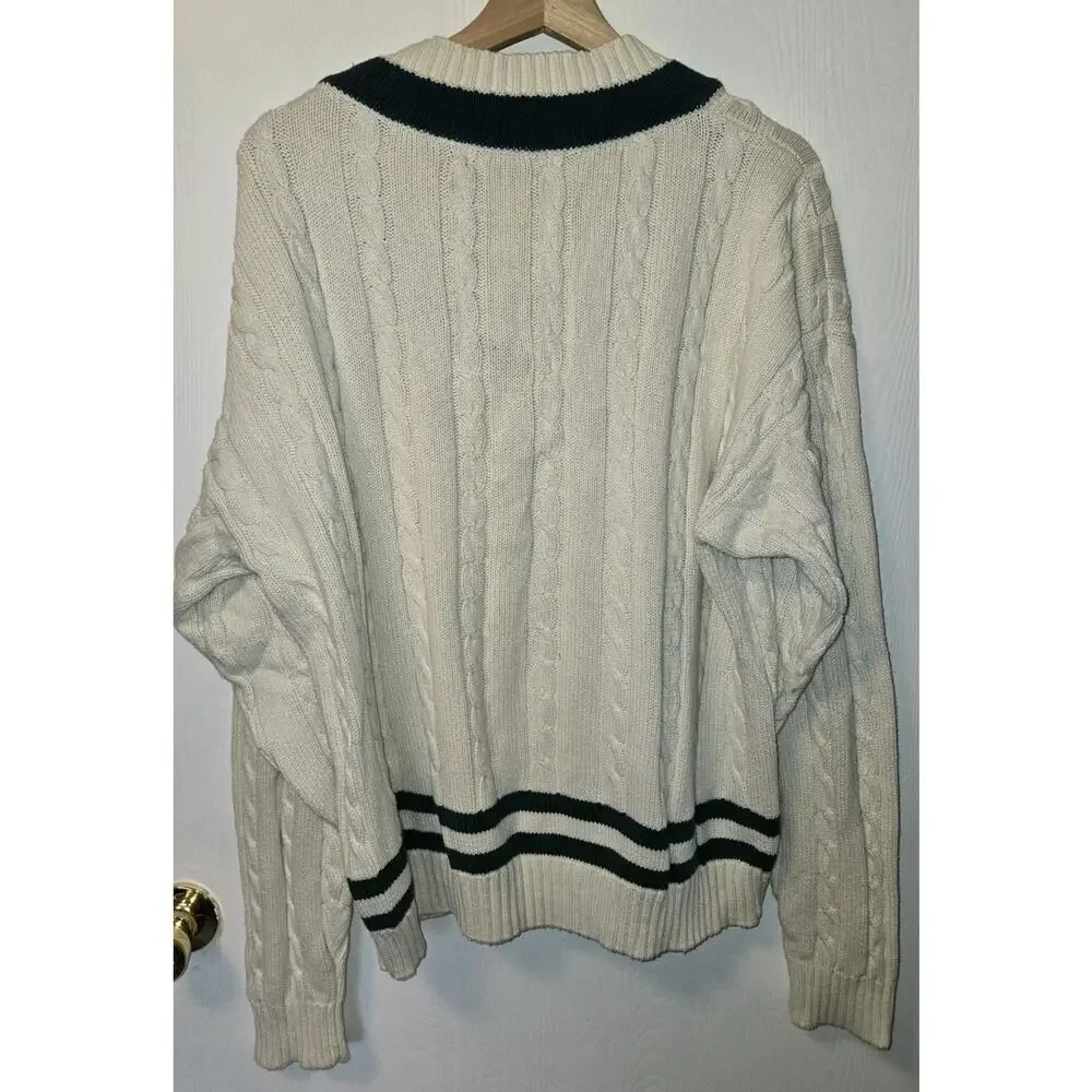 VTG Eddie Bauer Green Cable Knit V-Neck Sweater Men’s Size XL. Tennis USA