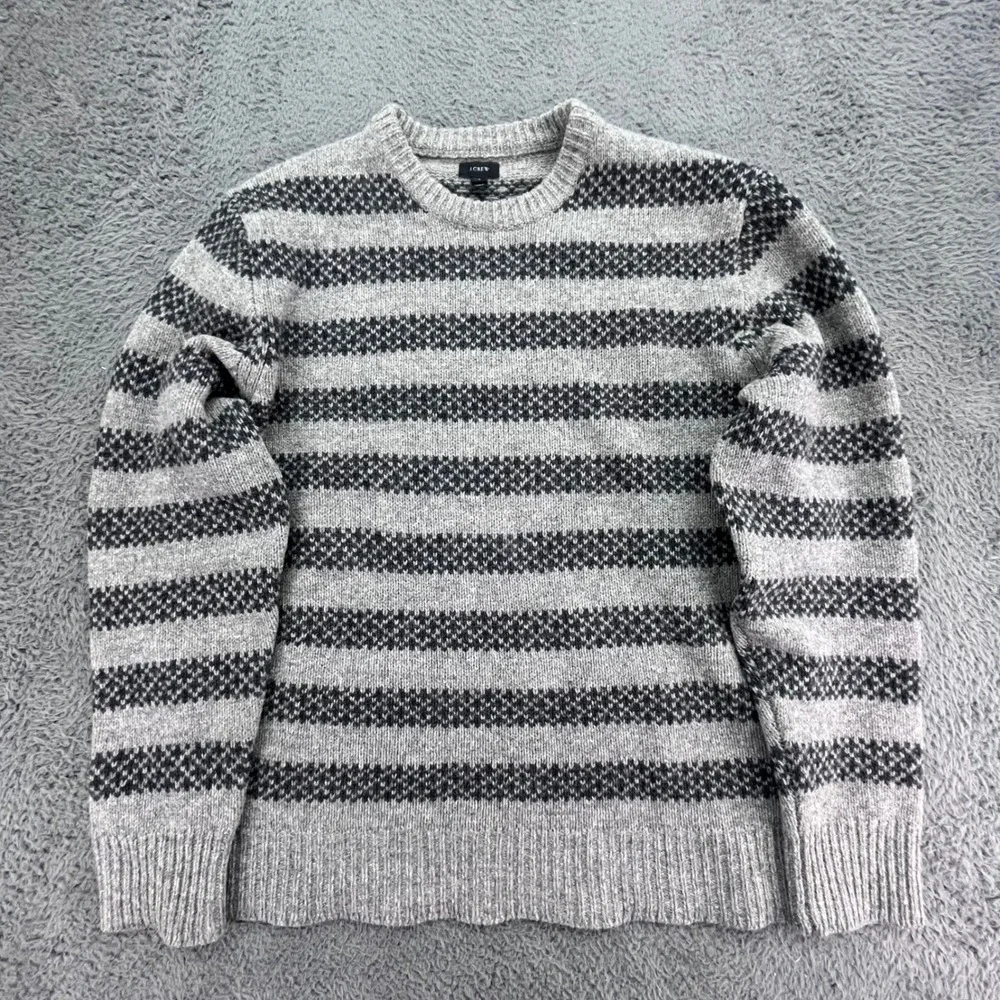 J Crew‎ Men's Gray Fair Isle Knit Sweater Size L 100% Lambswool