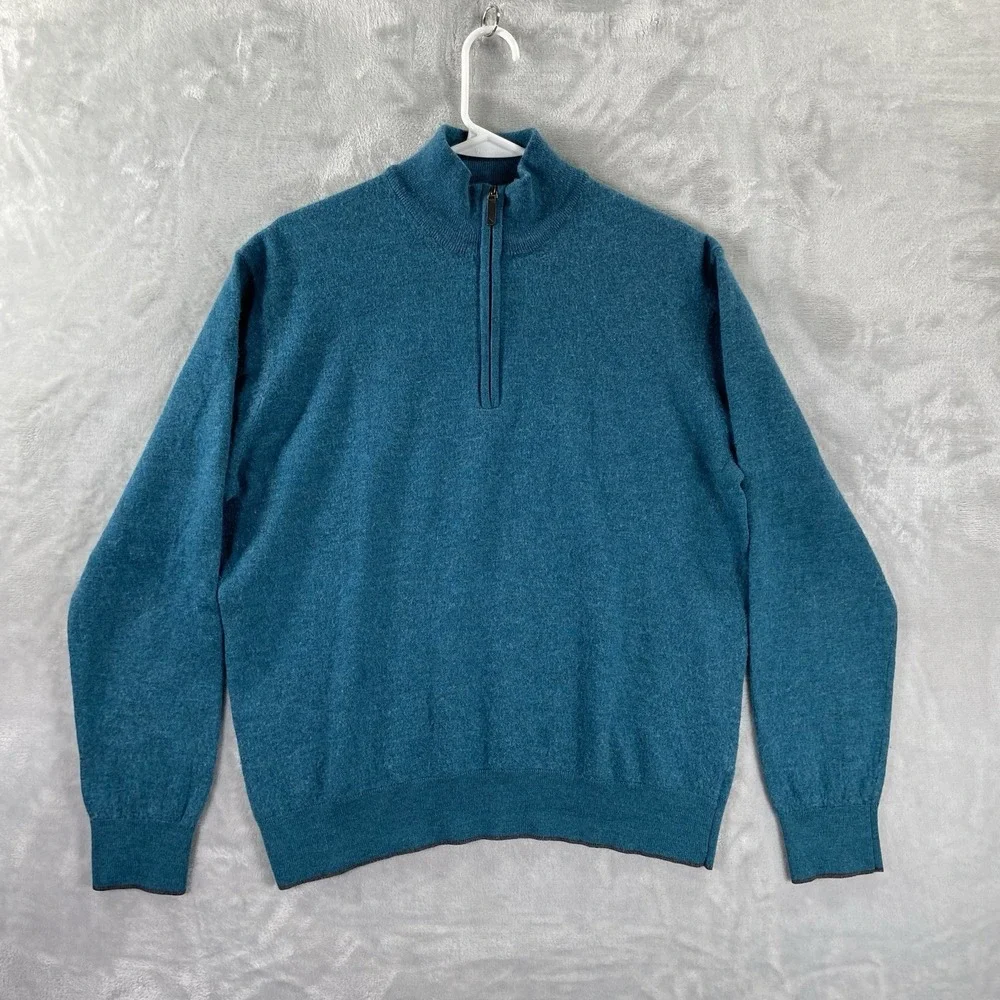 UNTUCKit Sweater Mens XL 100% Merino Wool 1/4 Zip Pullover Blue Mock Neck Casual