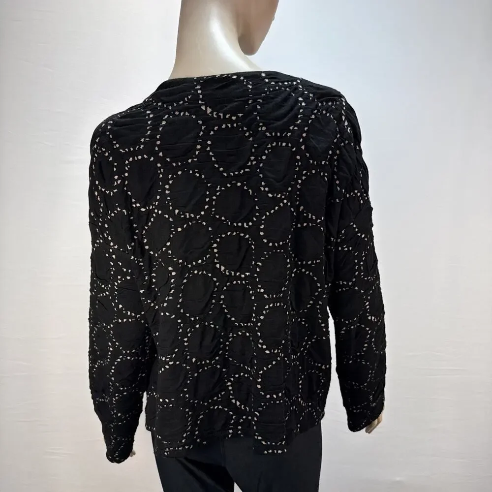 Lisa Bayne Knit Jacket Size L One Button Asymmetric‎ Black Circle Print Pockets