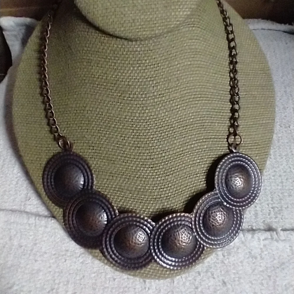 Dark copper color statement runway necklace