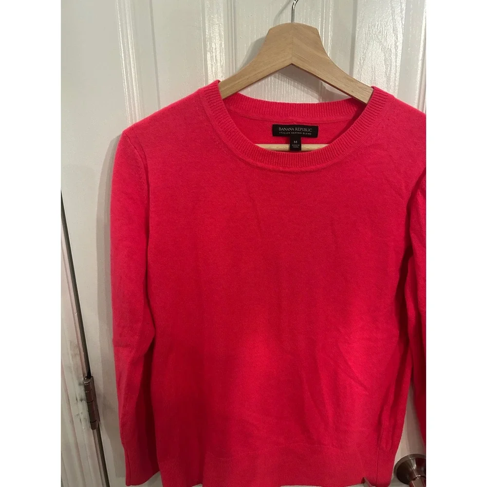 Banana Republic Pink Italian Merino Wool‎ Blend Crewneck Sweater Womens Medium