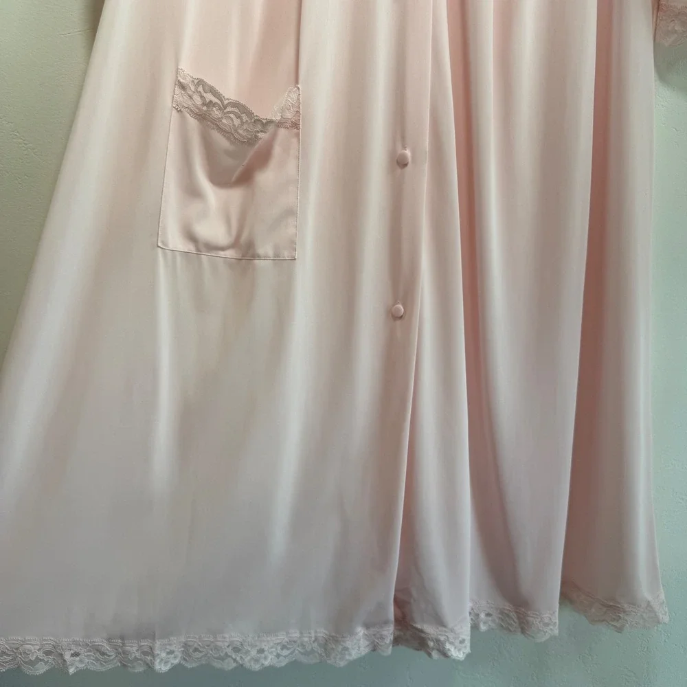 Vintage Shadowline Pink Lace Nightgown Dress Size‎ Large Made in USA Coquette