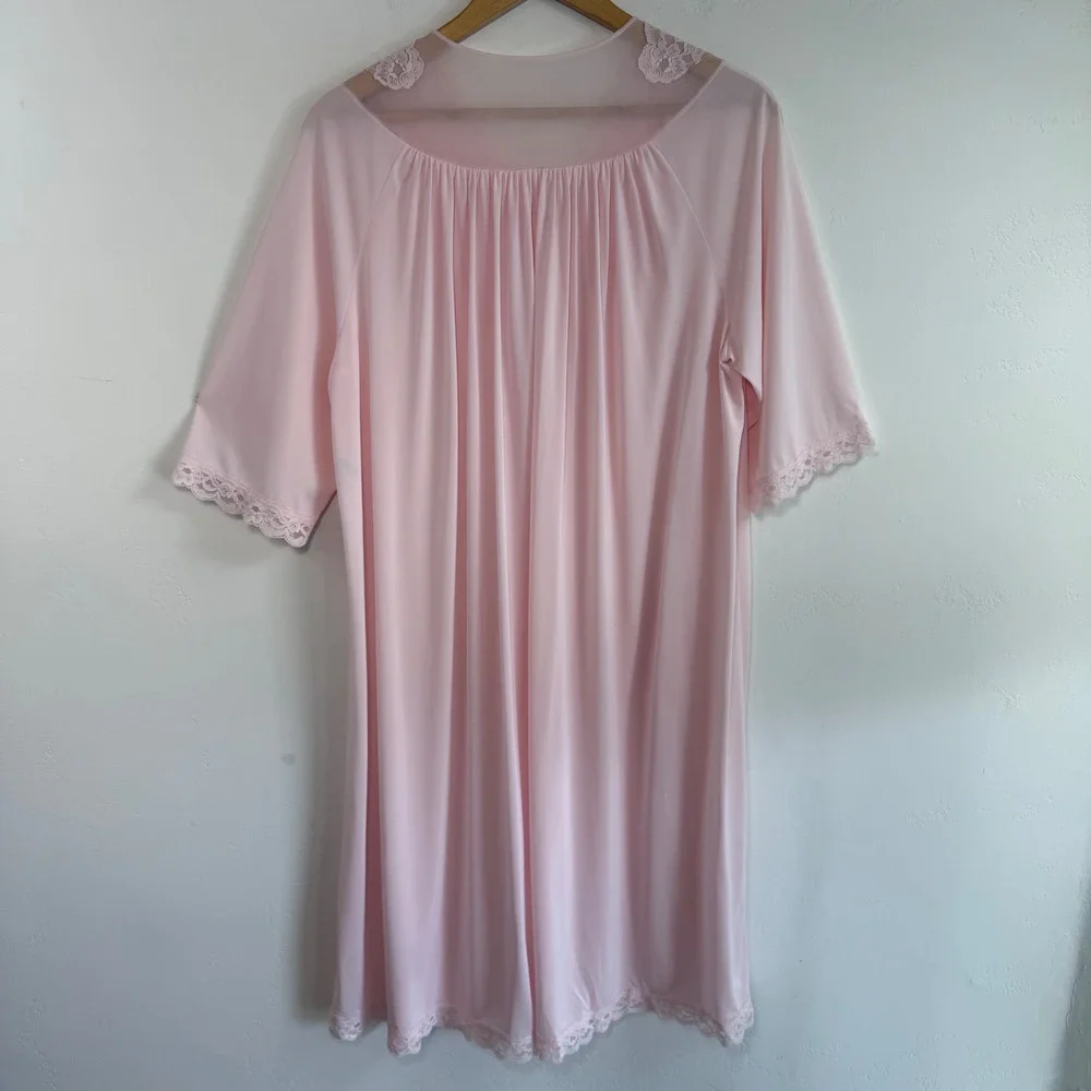 Vintage Shadowline Pink Lace Nightgown Dress Size‎ Large Made in USA Coquette