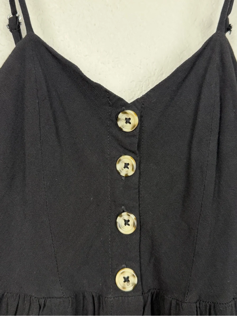 Good Luck Gem Black Button Front Midi Dress Size M Spaghetti Strap Boho