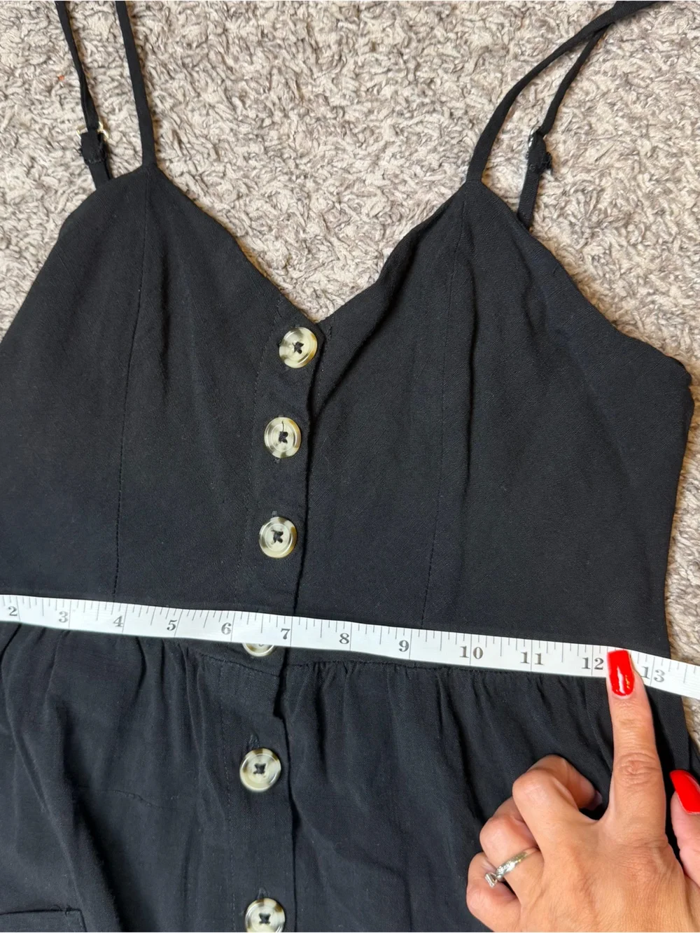 Good Luck Gem Black Button Front Midi Dress Size M Spaghetti Strap Boho
