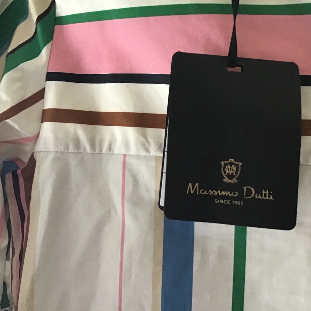 Massimo Dutti Cream Dress with Blue, Pink and Green Stripes NWT
