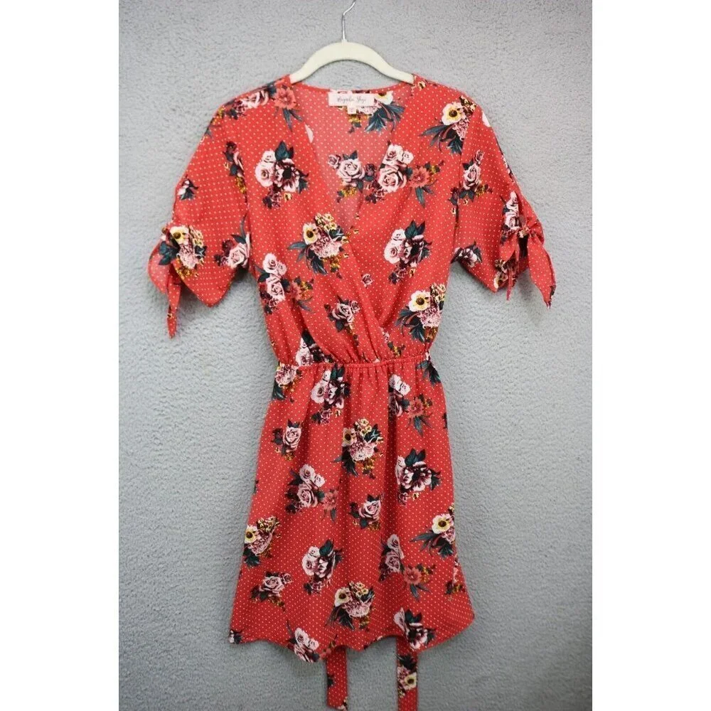 Magnolia Skye Short Tie Sleeves V-Neck Dress-Size Medium-Polka Dots-Cottagecore