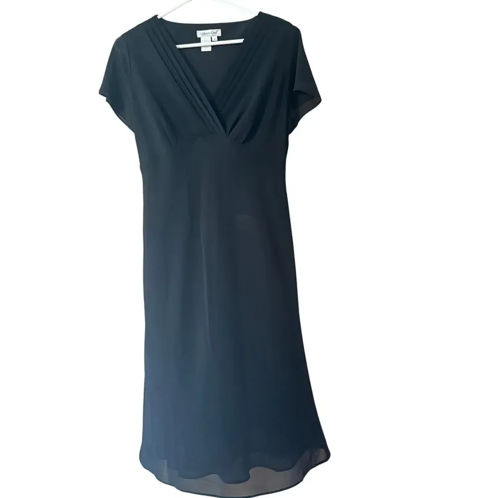 Coldwater Creek Black V-Neck Midi Dress Size 10 EUC formal date evening work