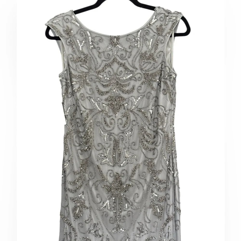 NWT Adrianna Papell Silver Gray Fully Beaded Embellished Mermaid Gown Size 10