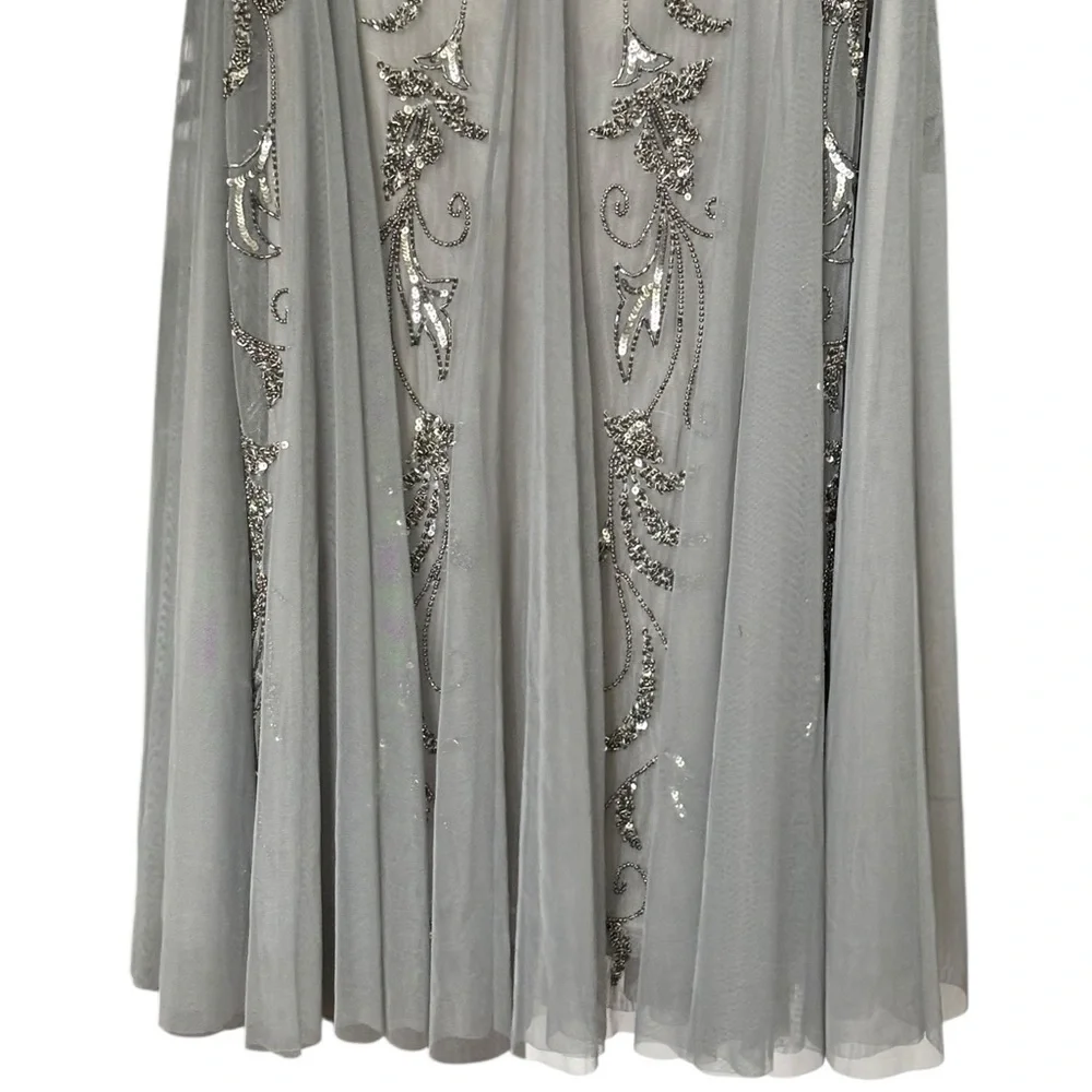 NWT Adrianna Papell Silver Gray Fully Beaded Embellished Mermaid Gown Size 10