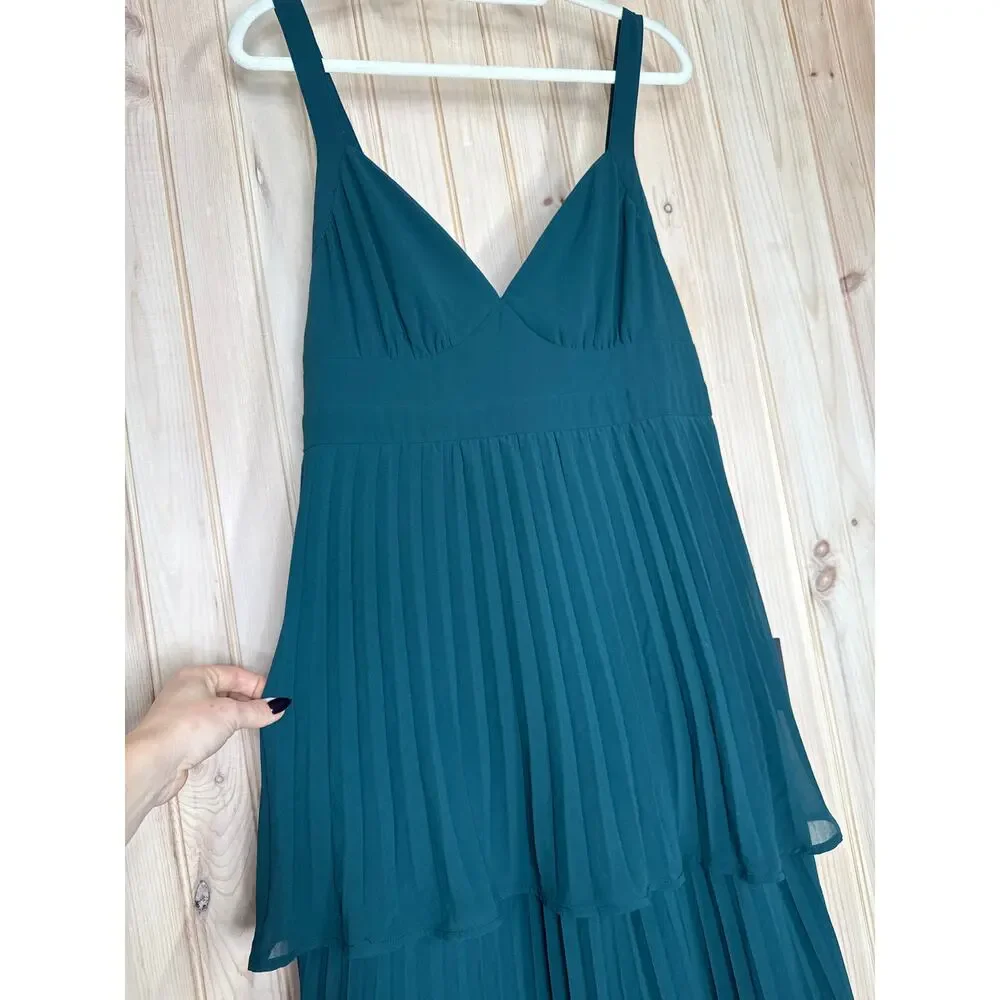 NWT Lulus Luxe Perfection Emerald Green Pleated Tiered Backless Maxi Dress Sz XL