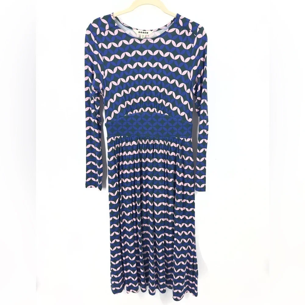Boden Thea Midi Dress Womens 6 Petite Pockets Jersey Soft Stretch Artsy Colorful