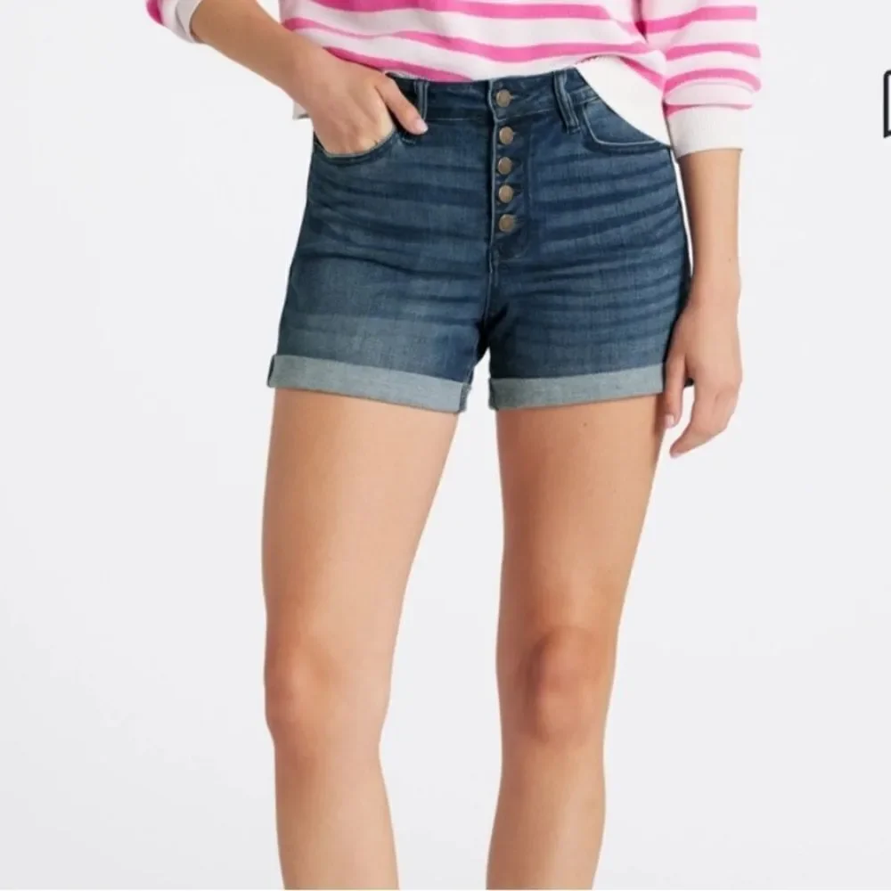 Judy Blue High Waist Cuff Shorts Dark Blue Wash Stretch Womens 28 NEW